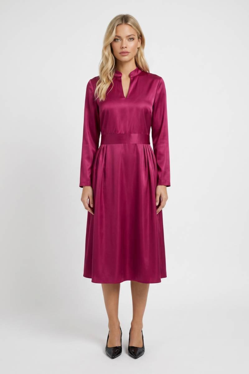Robe midi Femme - Col Montant Encolure Fendue | Élégante — Bordeaux