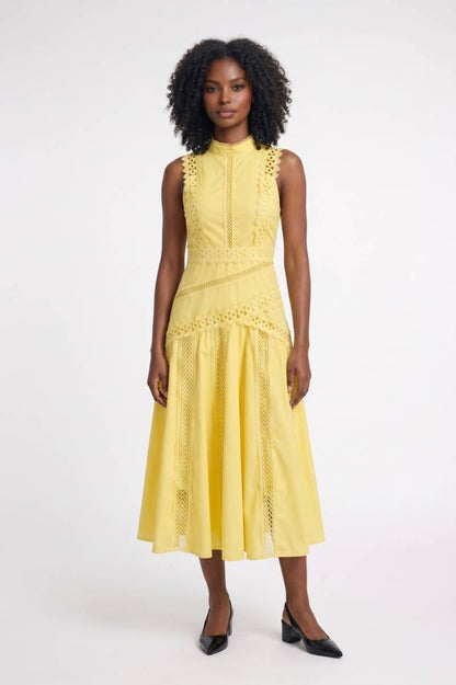 Robe midi Femme - Col Montant Sans Manches | Élégant — Jaune