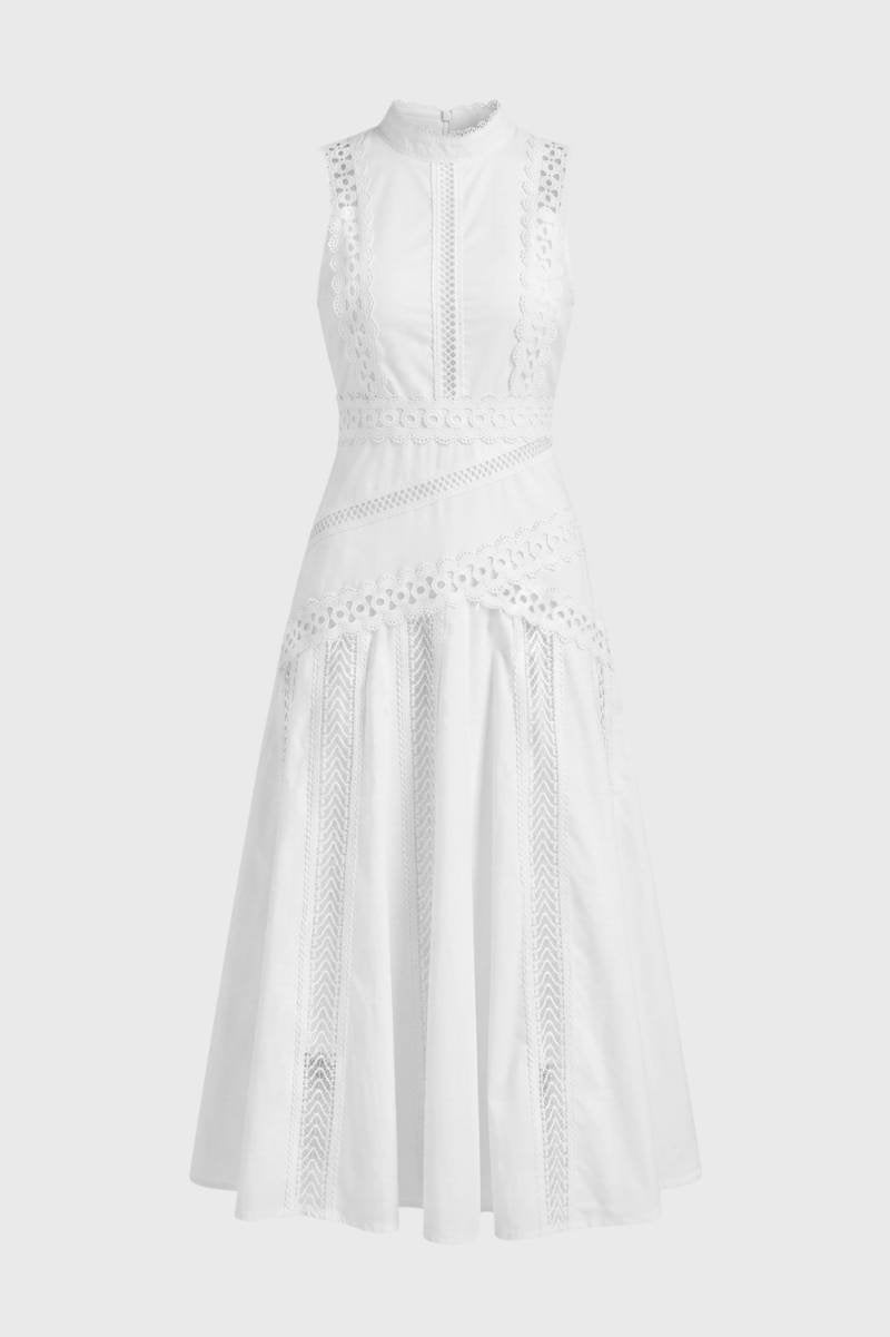 Robe midi Femme - Col Montant Sans Manches | Élégant — Blanc