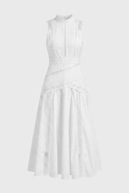 Robe midi Femme - Col Montant Sans Manches | Élégant — Blanc
