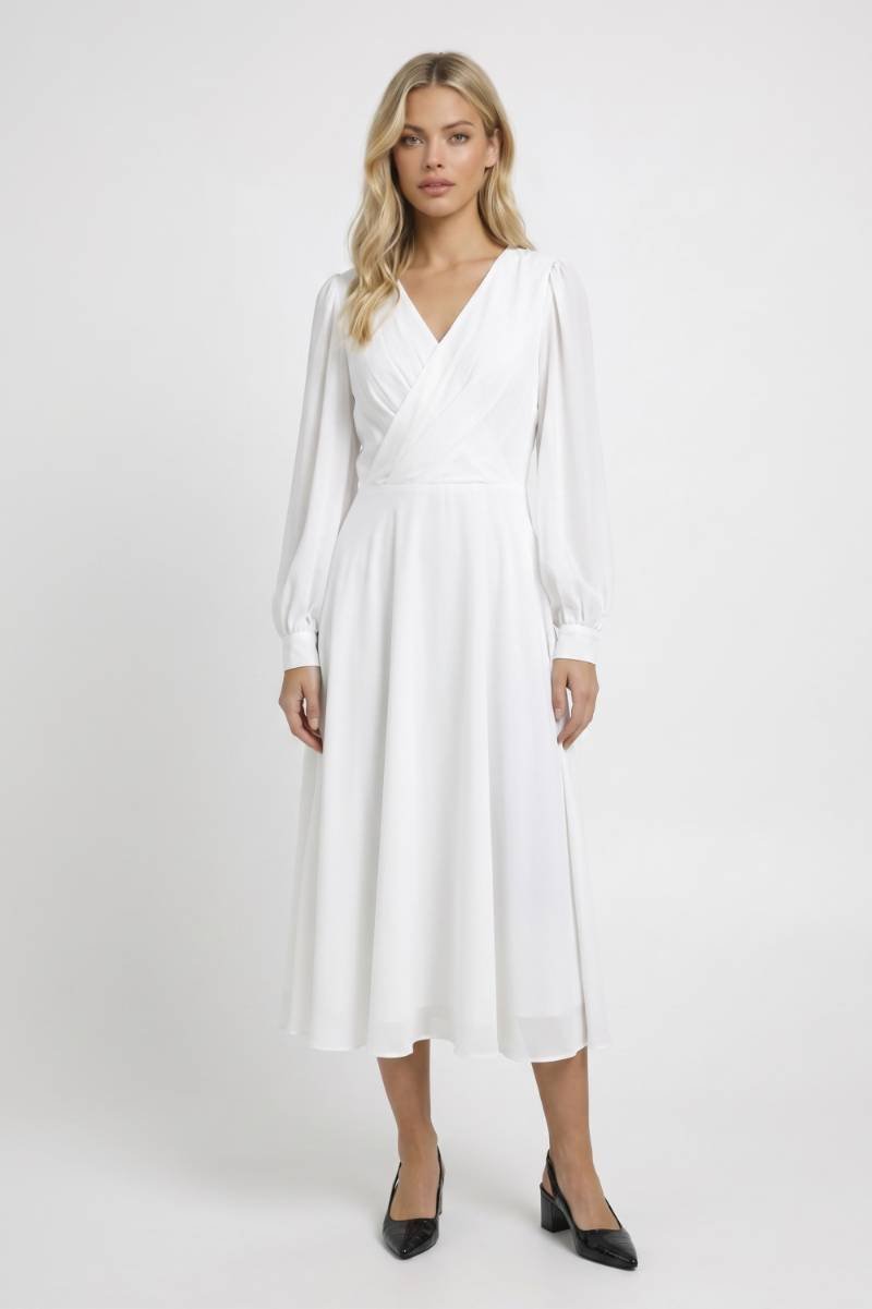 Robe midi Femme - Col V Croisé Manches Bouffantes | Élégante