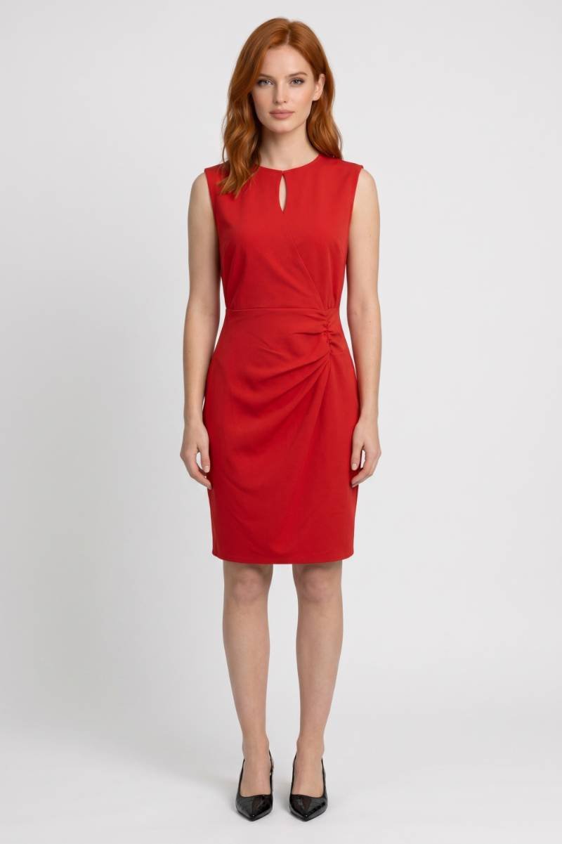 Robe Midi Femme - Drapée Découpe Dos Sans Manches | Raffinée — Rouge