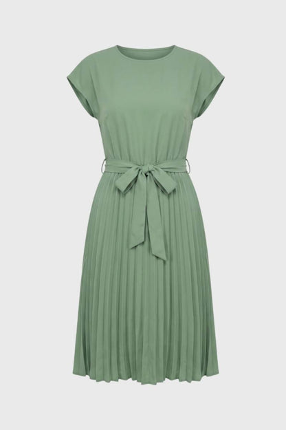 Robe midi Femme - Plissée avec Ceinture Nouée | Élégante — Vert