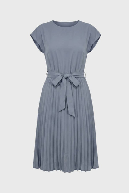 Robe midi Femme - Plissée avec Ceinture Nouée | Élégante — Gris