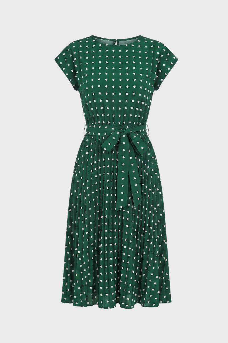 Robe midi Femme - Pois Rétro Manches Courtes Ceinturée | Chic — Vert à pois