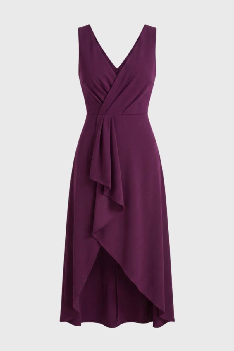 Robe Midi Femme - Portefeuille Asymétrique Bretelles | Élégant — Violet