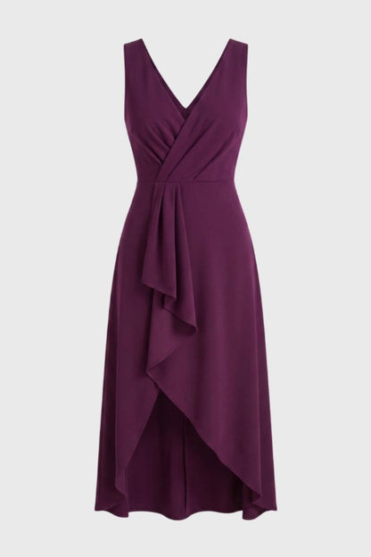 Robe Midi Femme - Portefeuille Asymétrique Bretelles | Élégant — Violet
