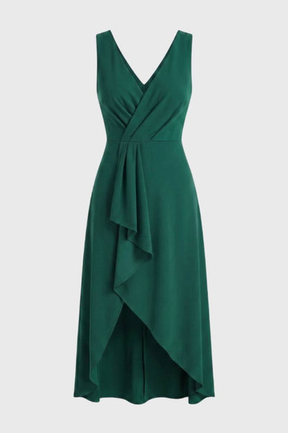 Robe Midi Femme - Portefeuille Asymétrique Bretelles | Élégant — Vert