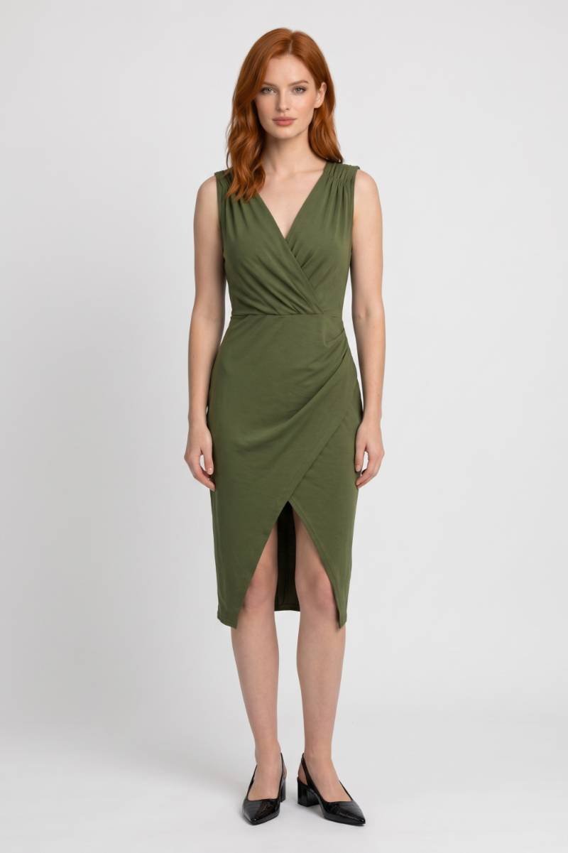 Robe Midi Femme - Portefeuille Col V Profond avec Fente | Moderne
