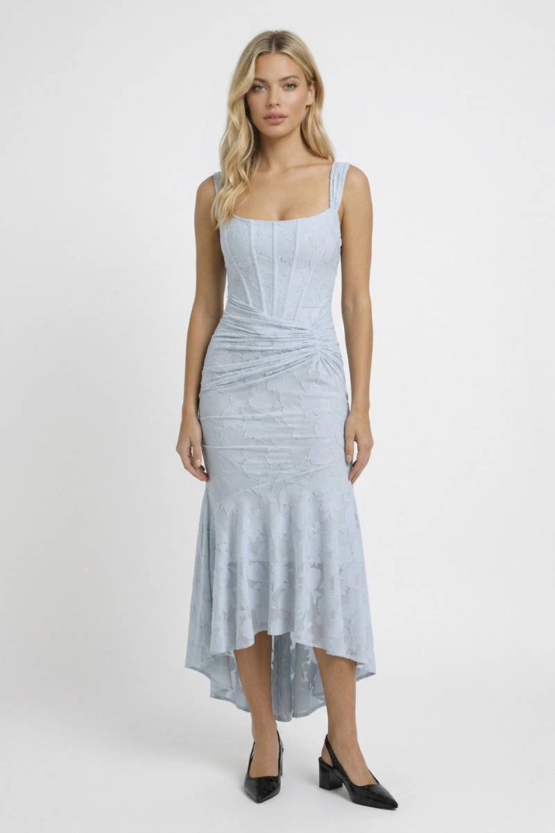 Robe Midi Femme - Sirène Asymétrique avec Bretelles | Élégante - Bleu Clair
