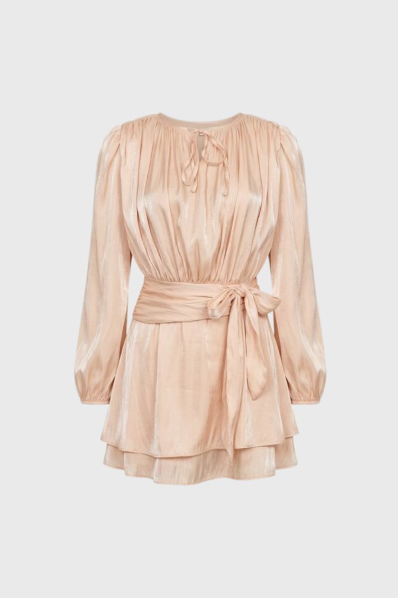 Robe Mini Femme - Froncée avec Manches Longues | Élégante — Champagne