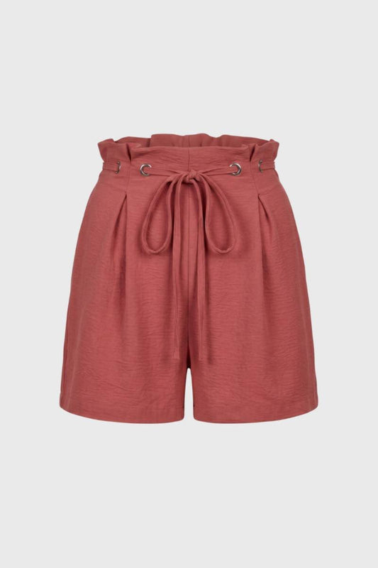 Short Femme - Taille Haute avec Ceinture à Nouer | Élégant — Terracotta