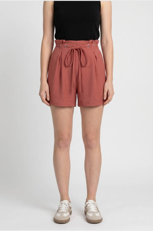 Short Femme - Taille Haute avec Ceinture à Nouer | Élégant — Terracotta