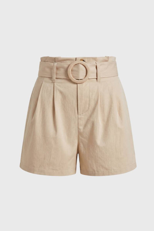 Short Femme - Taille Haute avec Ceinture Anneau | Élégant — Beige