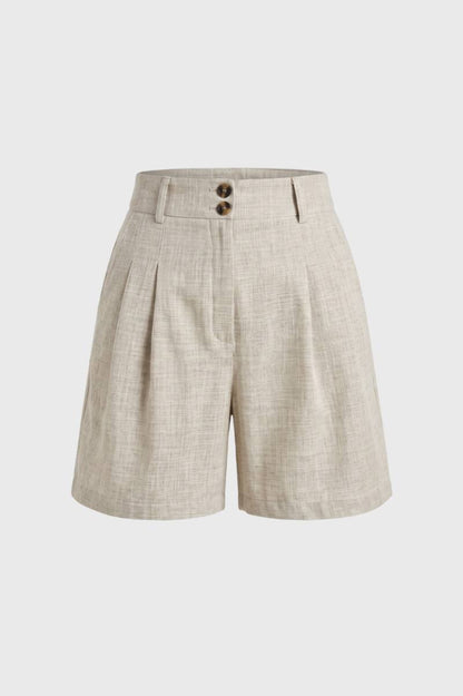 Short Femme - Taille Haute avec Plis Deux Boutons | Chic — Beige