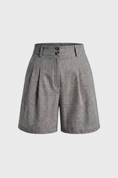 Short Femme - Taille Haute avec Plis Deux Boutons | Chic — Gris