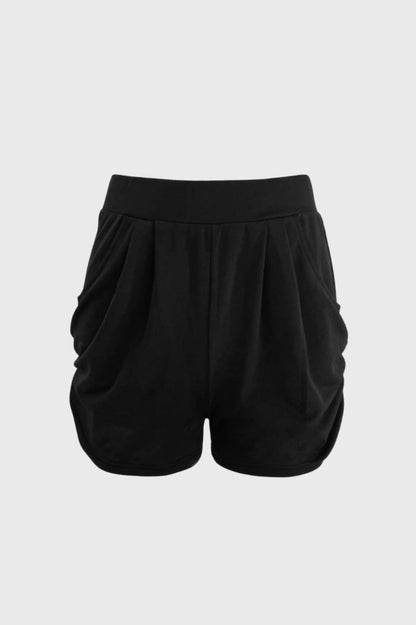 Short Femme - Taille Haute Plissé avec Poches | Confort — Noir