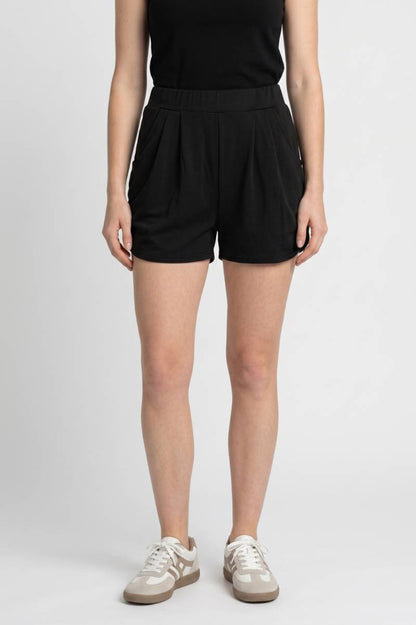 Short Femme - Taille Haute Plissé avec Poches | Confort — Noir