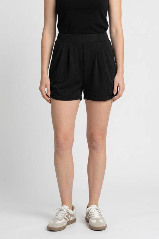 Short Femme - Taille Haute Plissé avec Poches | Confort — Noir