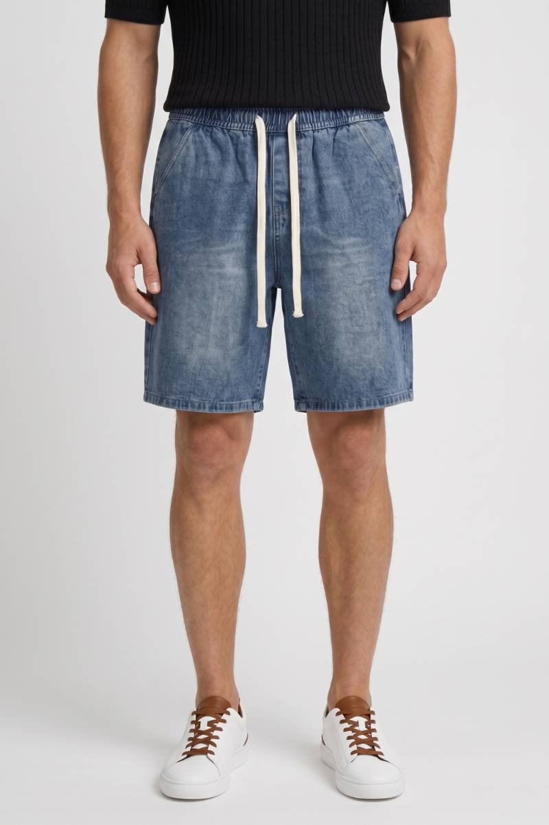 Short Homme - Effet Délavé avec Taille Élastique | Décontracté — Bleu Délavé