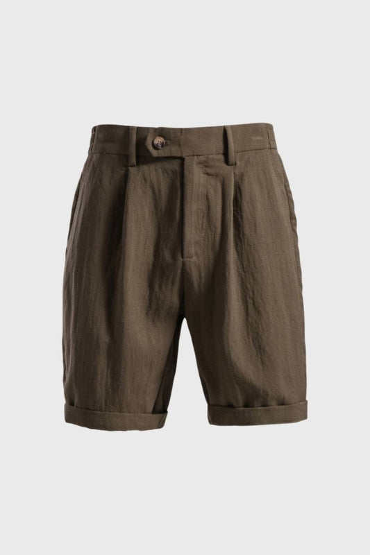 Short Homme - Taille Haute avec Revers | Élégant Décontracté — Marron Foncé