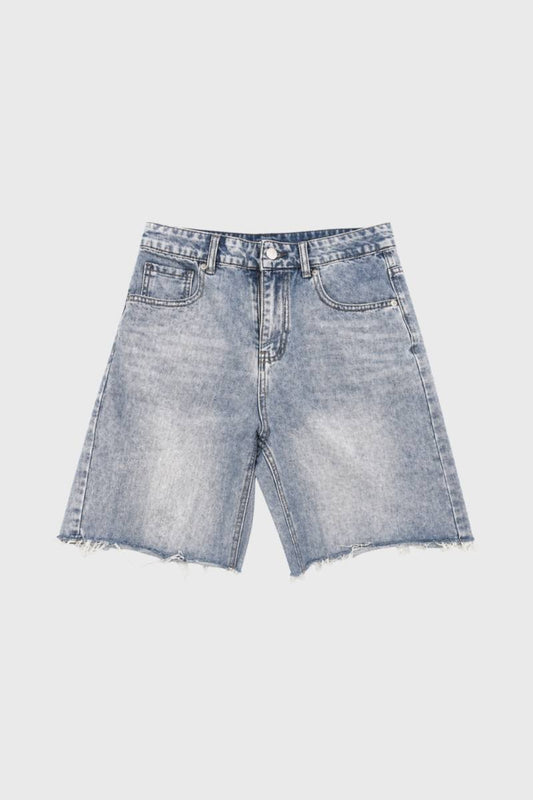 Short Jean Femme - Délavé Franges Asymétriques | Moderne — Bleu délavé