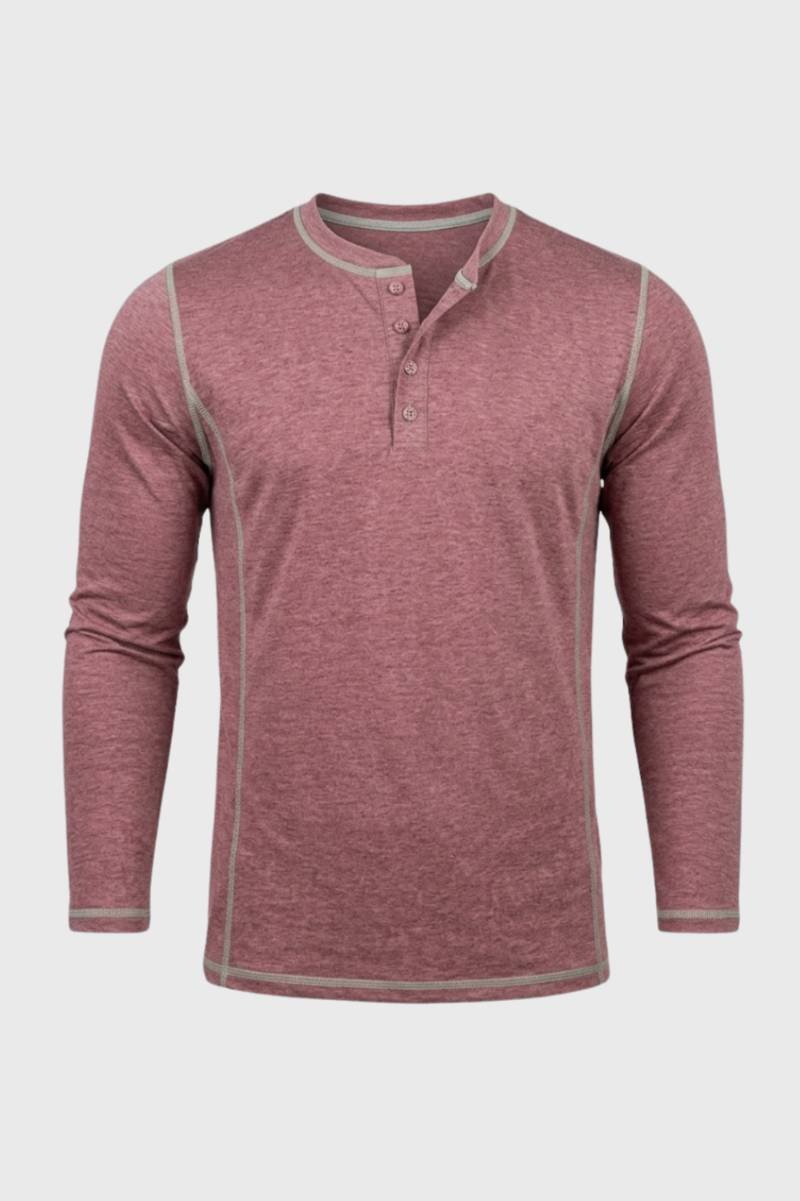 T-Shirt Homme - Col Montant Boutonné | Manches Longues - Rose