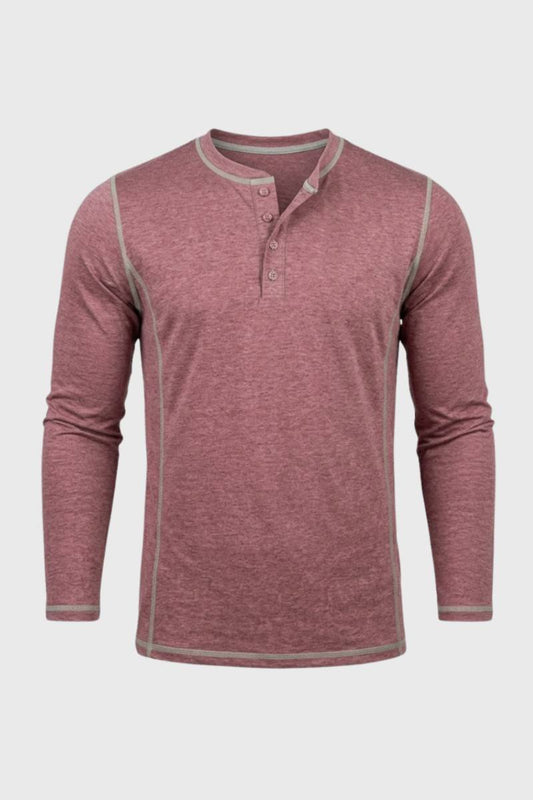 T-Shirt Homme - Col Montant Boutonné | Manches Longues - Rose