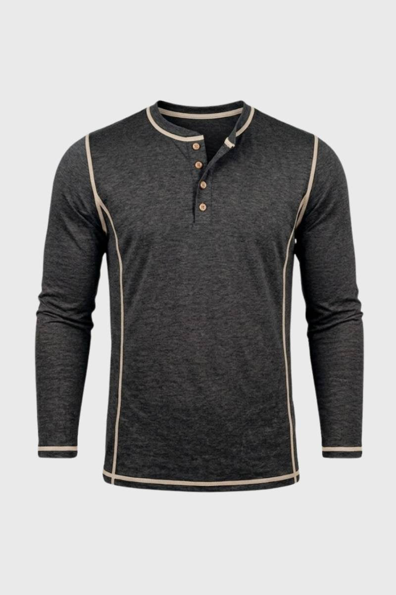 T-Shirt Homme - Col Montant Boutonné | Manches Longues - Anthracite