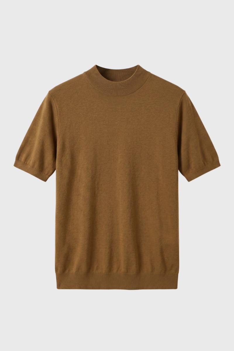 T-Shirt Homme - Col Montant Moderne avec Manches Courtes | Décontracté — Camel