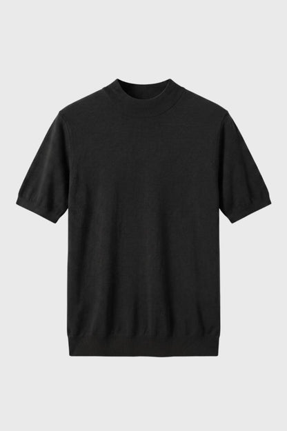 T-Shirt Homme - Col Montant Moderne avec Manches Courtes | Décontracté — Noir