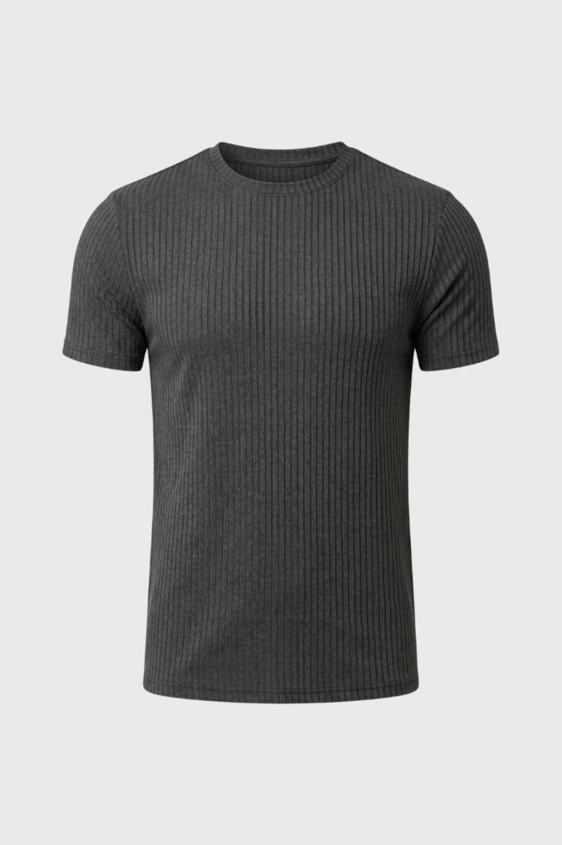 T-Shirt Homme - Côtelé Col Rond avec Coupe Ajustée | Casual — Gris