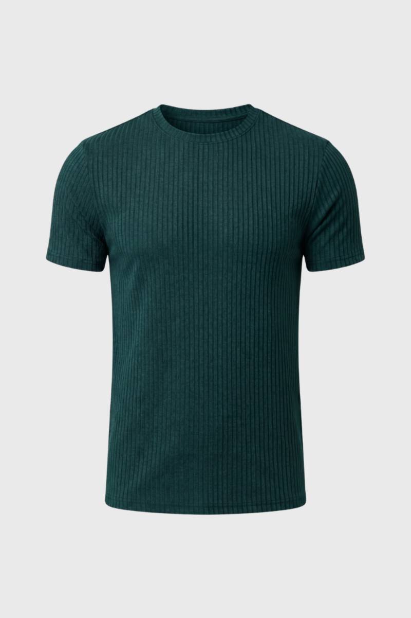 T-Shirt Homme - Côtelé Col Rond avec Coupe Ajustée | Casual — Vert