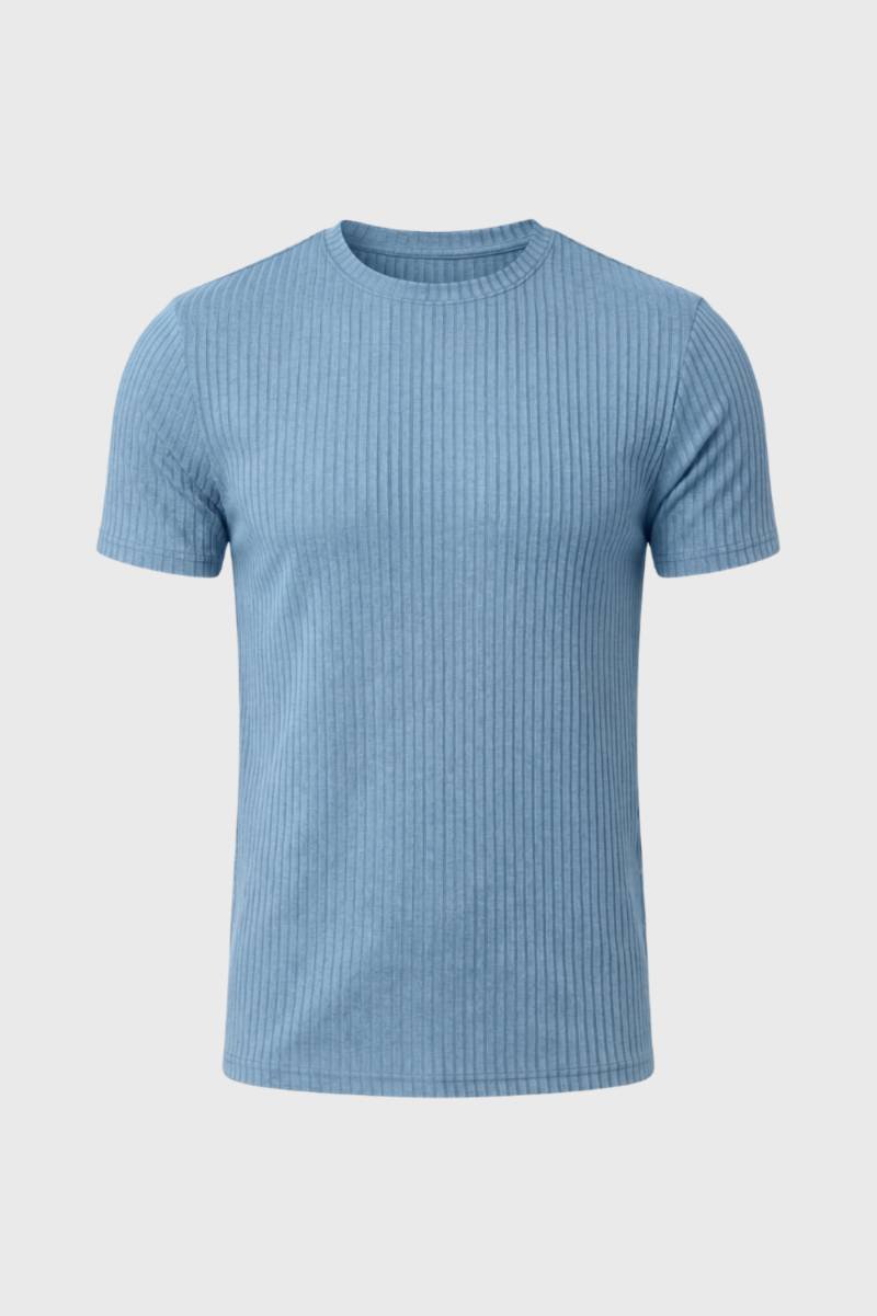 T-Shirt Homme - Côtelé Col Rond avec Coupe Ajustée | Casual — Bleu Clair