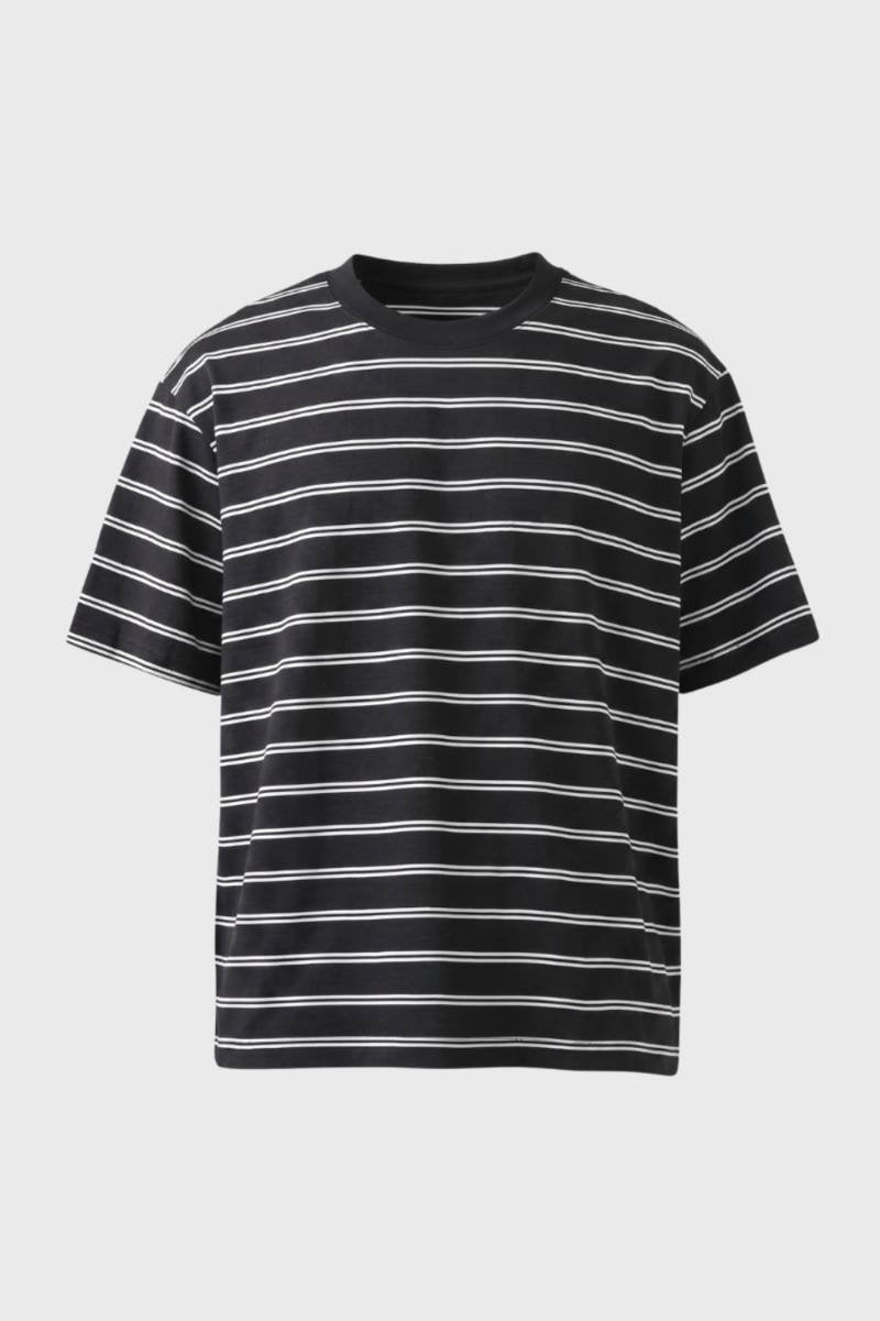 T-Shirt Homme - Rayé Col Rond Manches Courtes | Décontracté — Noir Rayé