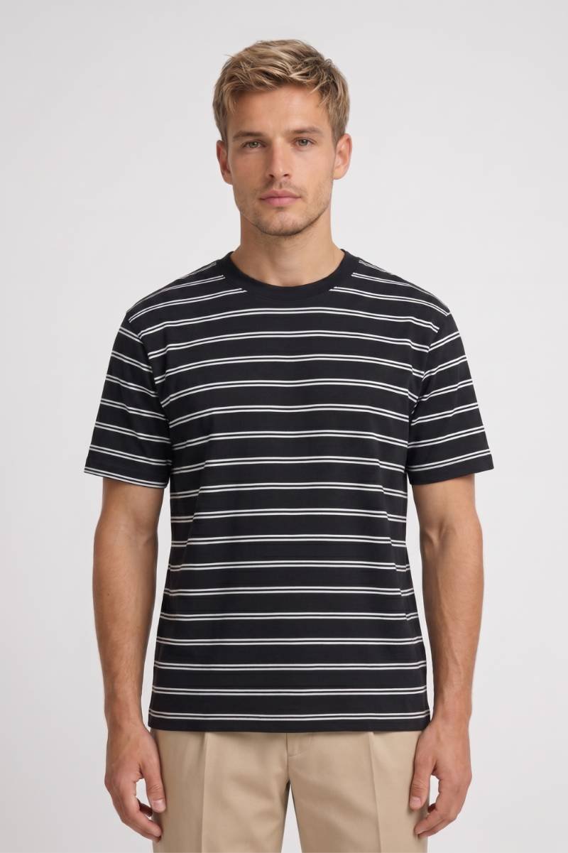 T-Shirt Homme - Rayé Col Rond Manches Courtes | Décontracté — Noir Rayé