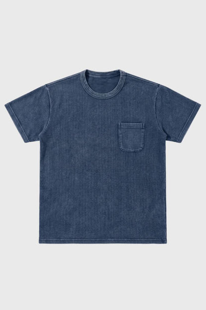T-shirt Homme - Relaxé avec Poche Poitrine | Vintage — Bleu