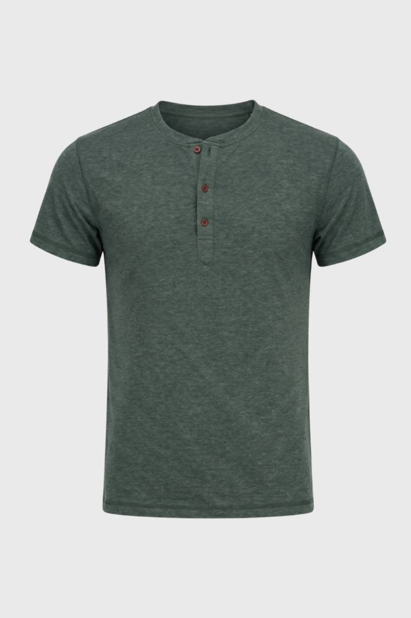 T-Shirt Homme - Style Henley avec Boutons Contrastés | Casual — Vert