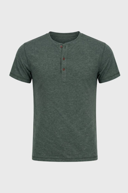 T-Shirt Homme - Style Henley avec Boutons Contrastés | Casual — Vert