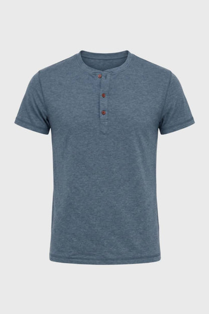 T-Shirt Homme - Style Henley avec Boutons Contrastés | Casual — Bleu Gris