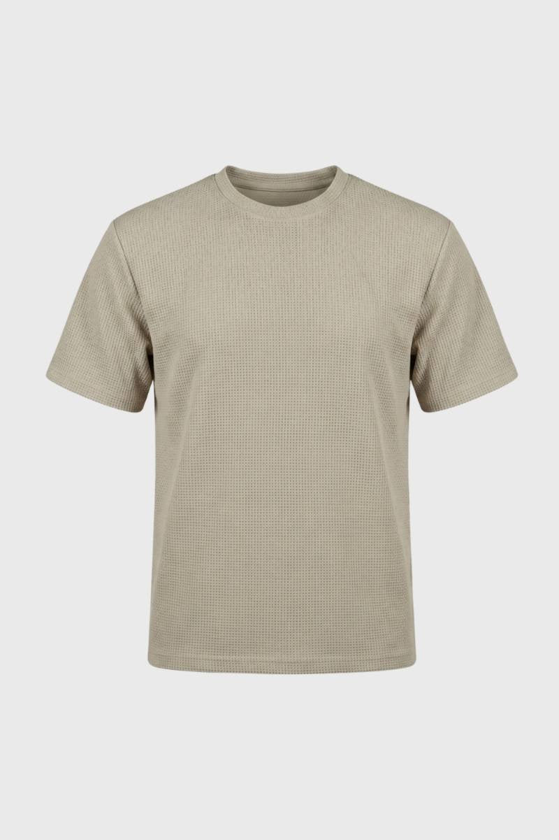 T-shirt Homme - Texture Gaufrée Col Rond | Décontracté — Beige
