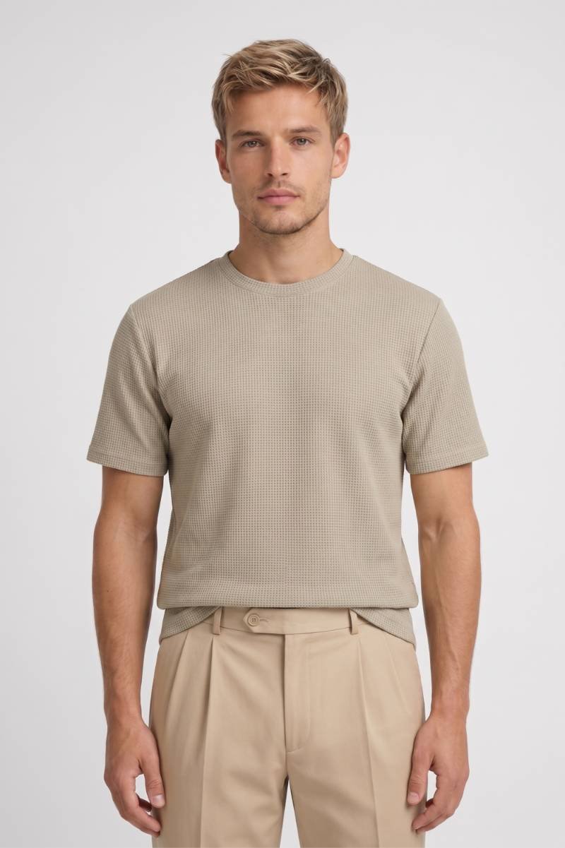T-shirt Homme - Texture Gaufrée Col Rond | Décontracté — Beige