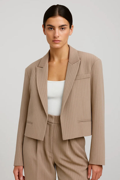 Blazers Femme | Veste de tailleur courte à rayures | Élégante et moderne pour la mi-saison