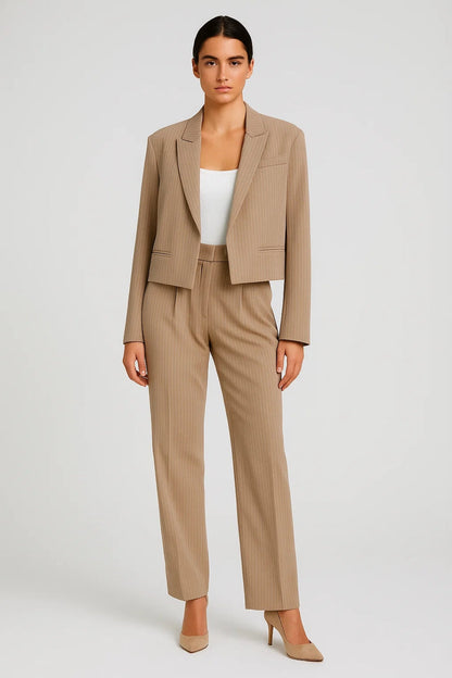 Blazers Femme | Veste de tailleur courte à rayures | Élégante et moderne pour la mi-saison