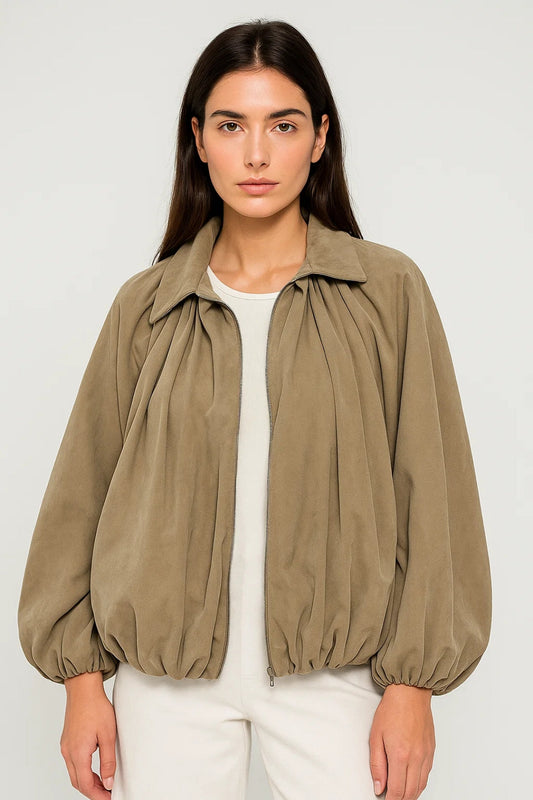 Vestes Mi-Saison | Veste zippée à volume bouffant femme | Coupe fluide et stylée