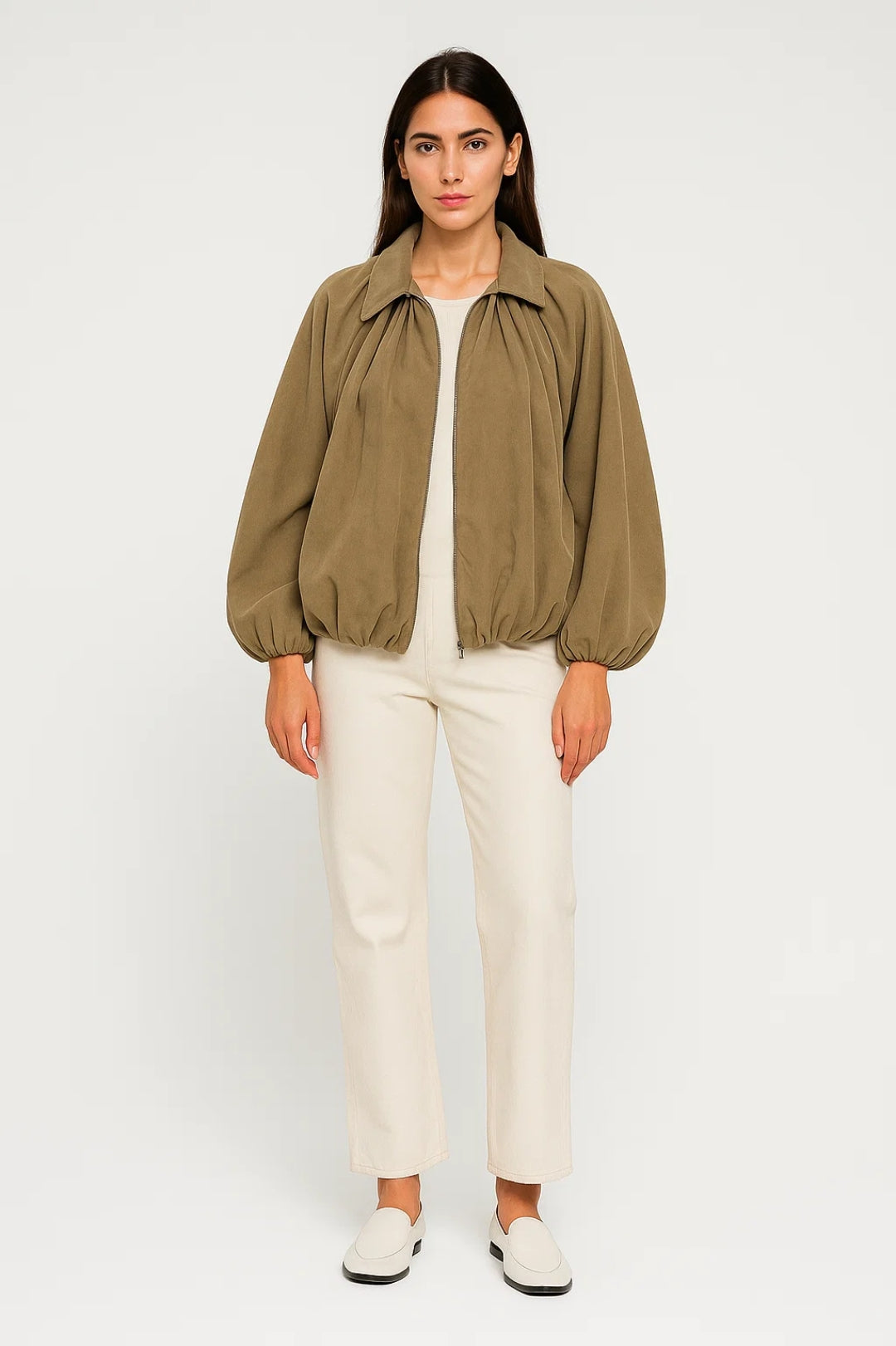 Vestes Mi-Saison | Veste zippée à volume bouffant femme | Coupe fluide et stylée