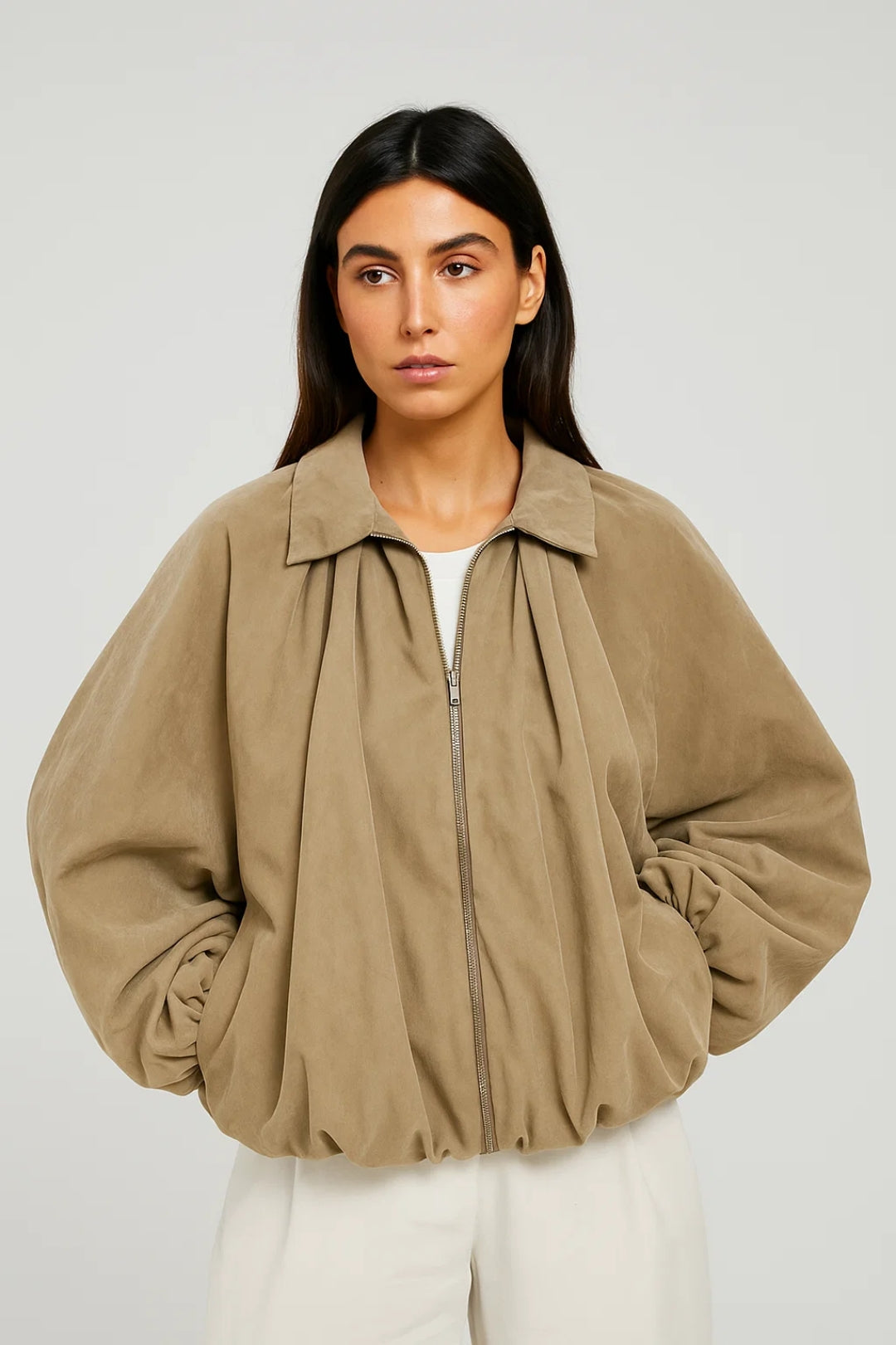 Vestes Mi-Saison | Veste zippée à volume bouffant femme | Coupe fluide et stylée