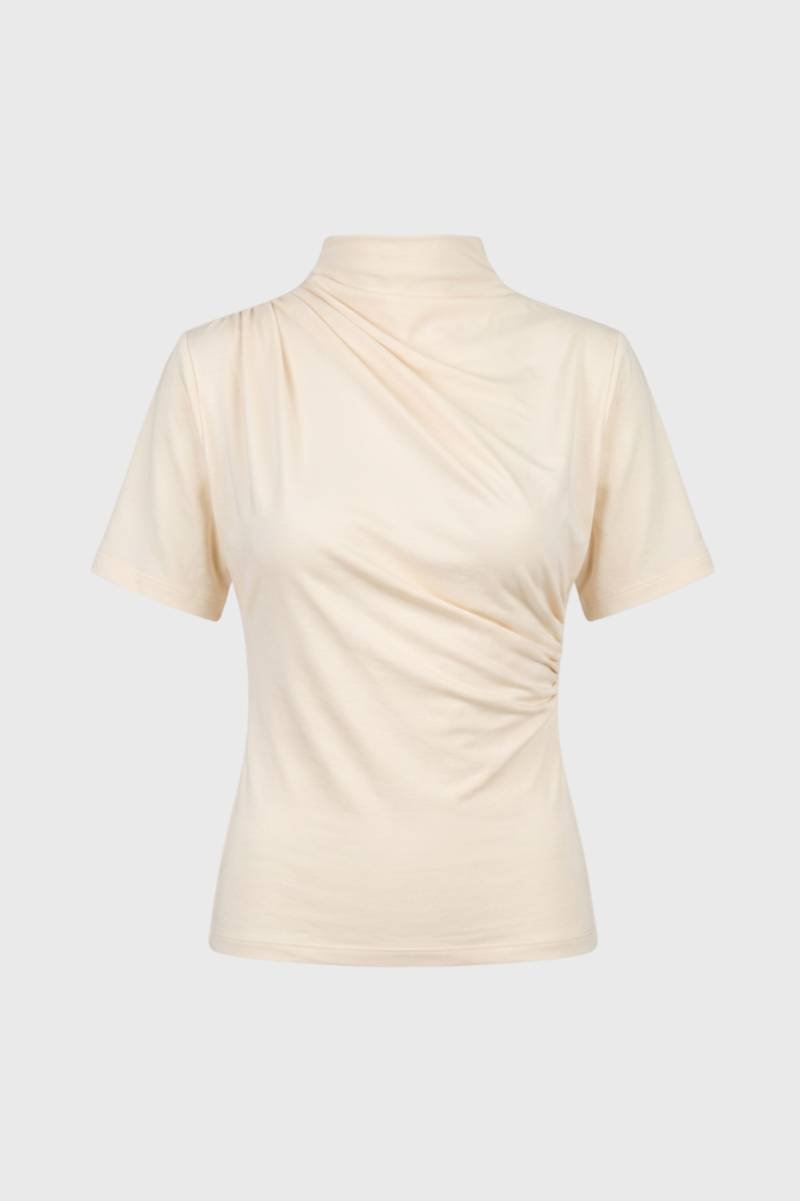 Top Femme - Col Montant Drapé Asymétrique | Raffiné — Beige
