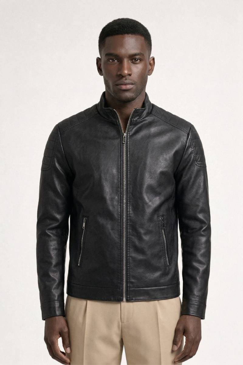 Veste Homme - Col Montant avec Fermeture Zip | Moderne - Noir