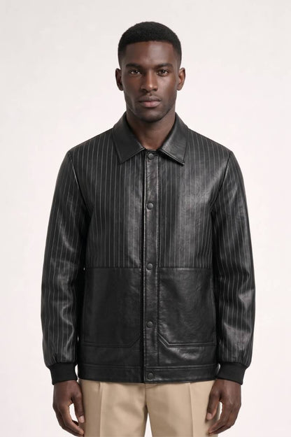 Veste Homme - Style Baseball avec Rayures Verticales | Moderne — Noir rayé